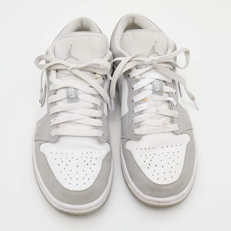 Pre Owned Air Jordan White/Grey Leather Air Jordan 1 Low Top Sneakers Size 40
