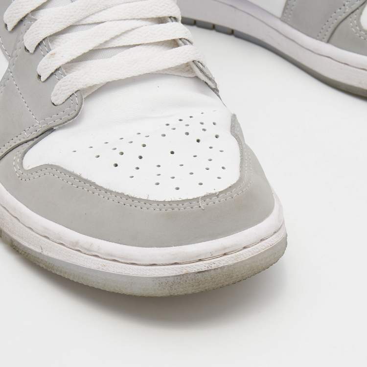 Pre Owned Air Jordan White/Grey Leather Air Jordan 1 Low Top Sneakers Size 40