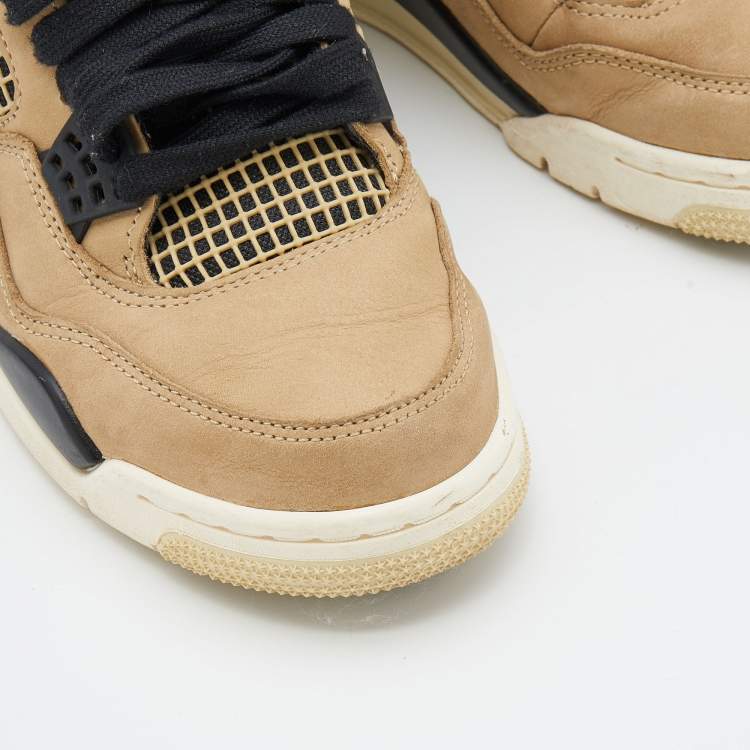 Pre Owned Air Jordans Beige/Black Nubuck Leather and Rubber Retro 4 High Top Sneakers Size 37.5