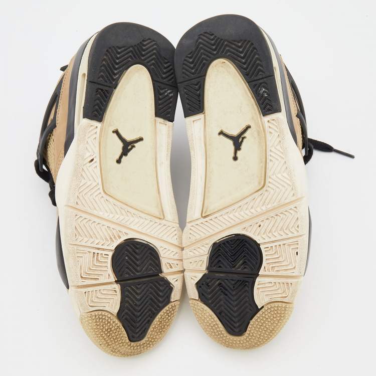 Pre Owned Air Jordans Beige/Black Nubuck Leather and Rubber Retro 4 High Top Sneakers Size 37.5