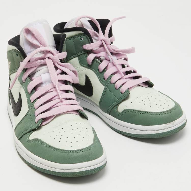 Pre Owned Air Jordans 1 Green Leather Mid SE Dutch Green Sneakers Size 38