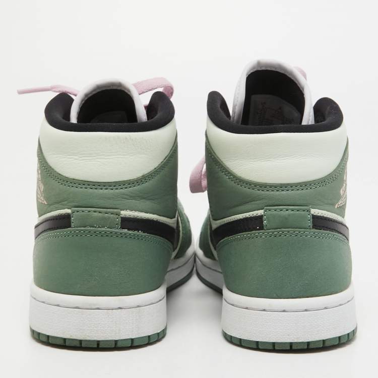 Pre Owned Air Jordans 1 Green Leather Mid SE Dutch Green Sneakers Size 38