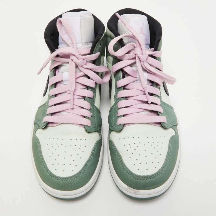 Pre Owned Air Jordans 1 Green Leather Mid SE Dutch Green Sneakers Size 38