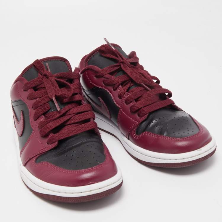 Pre Owned Air Jordans Black/Burgundy Leather Air Jordan 1 Sneakers Size 38.5