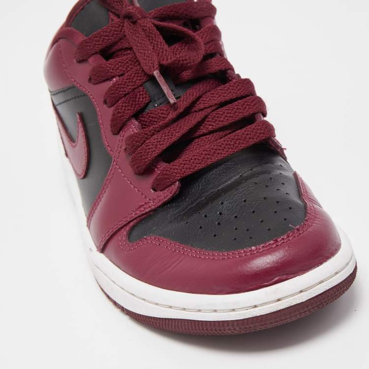 Pre Owned Air Jordans Black/Burgundy Leather Air Jordan 1 Sneakers Size 38.5