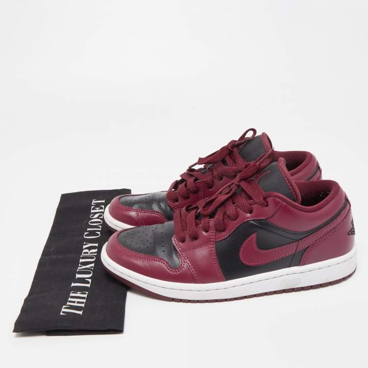 Pre Owned Air Jordans Black/Burgundy Leather Air Jordan 1 Sneakers Size 38.5