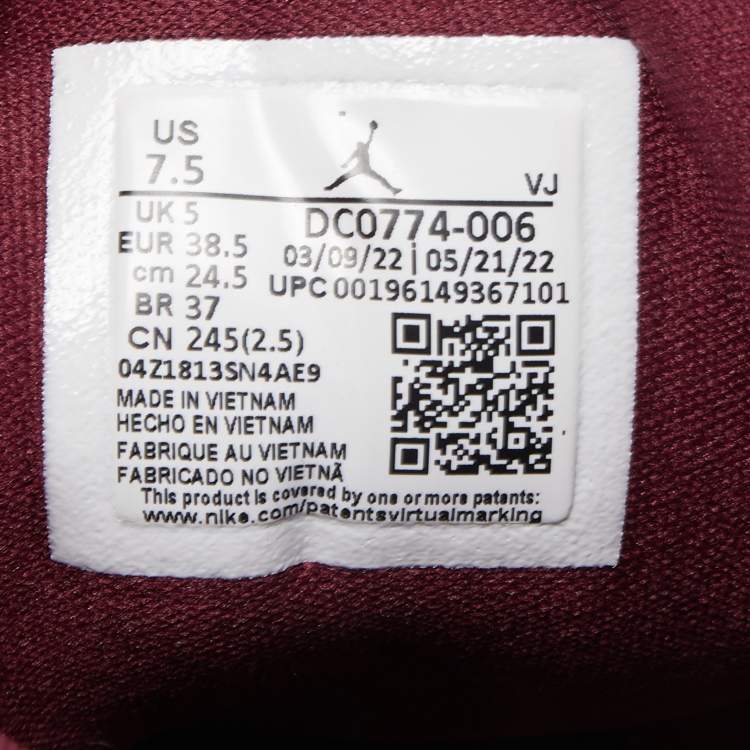Pre Owned Air Jordans Black/Burgundy Leather Air Jordan 1 Sneakers Size 38.5