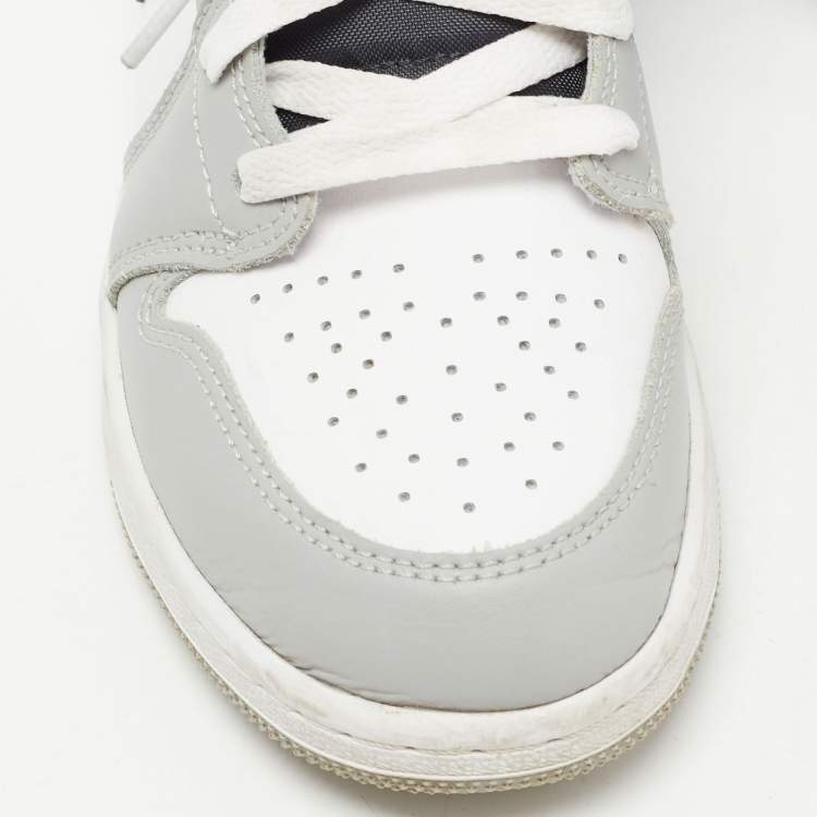Pre Owned Air Jordans Tricolor Leather Air Jordan 1 Mid Light Smoke Grey Sneakers Size 37.5