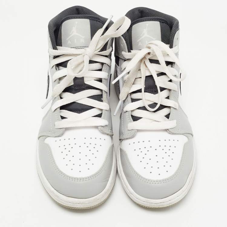 Pre Owned Air Jordans Tricolor Leather Air Jordan 1 Mid Light Smoke Grey Sneakers Size 37.5