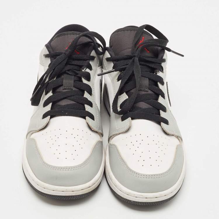 Pre Owned Air Jordan Grey/White Leather 1 Low Light Smoke Grey Sneakers Size 38.5