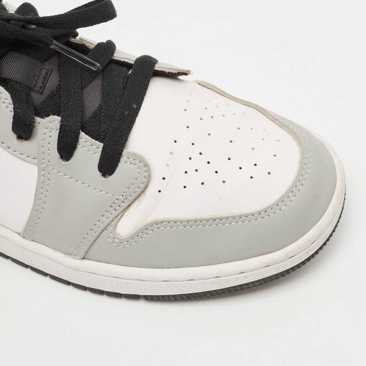 Pre Owned Air Jordan Grey/White Leather 1 Low Light Smoke Grey Sneakers Size 38.5