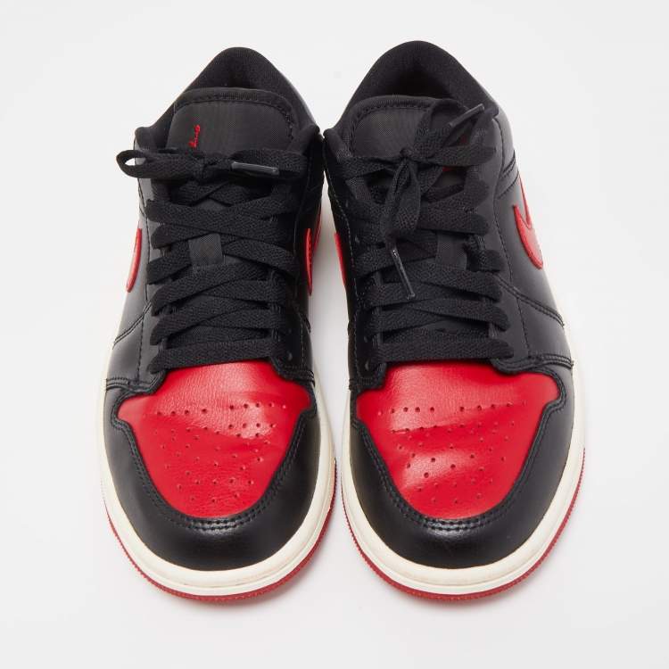 Pre Owned Air Jordans Red/Black Leather Air Jordan 1 Low Top Sneakers Size 37.5