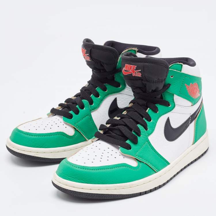 Pre Owned Air Jordans Green/White Leather 1 Retro High Top Sneakers Size 40