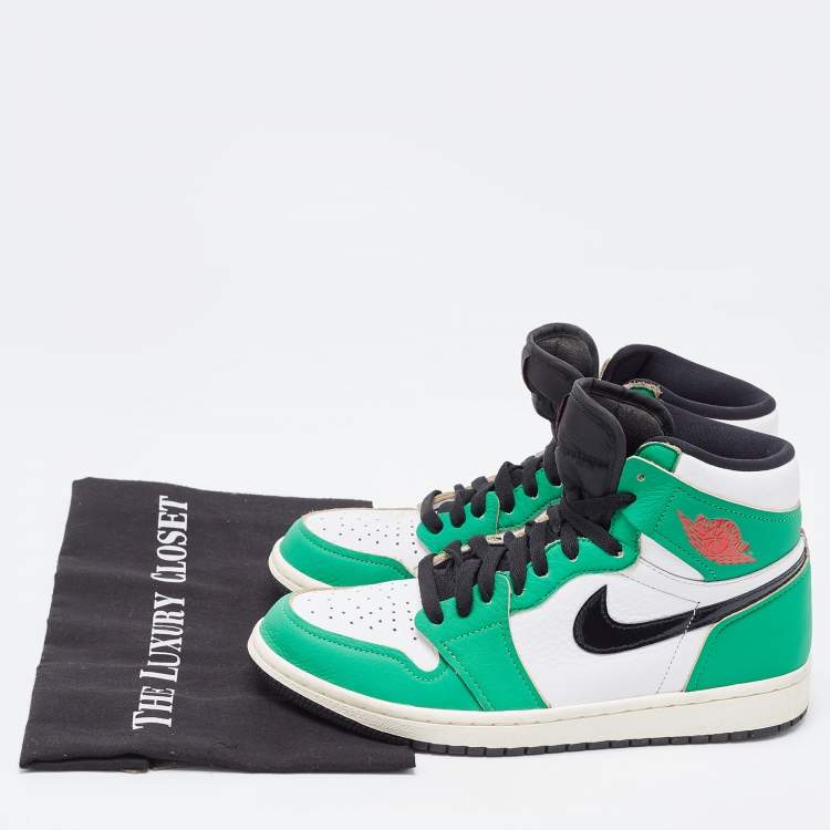 Pre Owned Air Jordans Green/White Leather 1 Retro High Top Sneakers Size 40