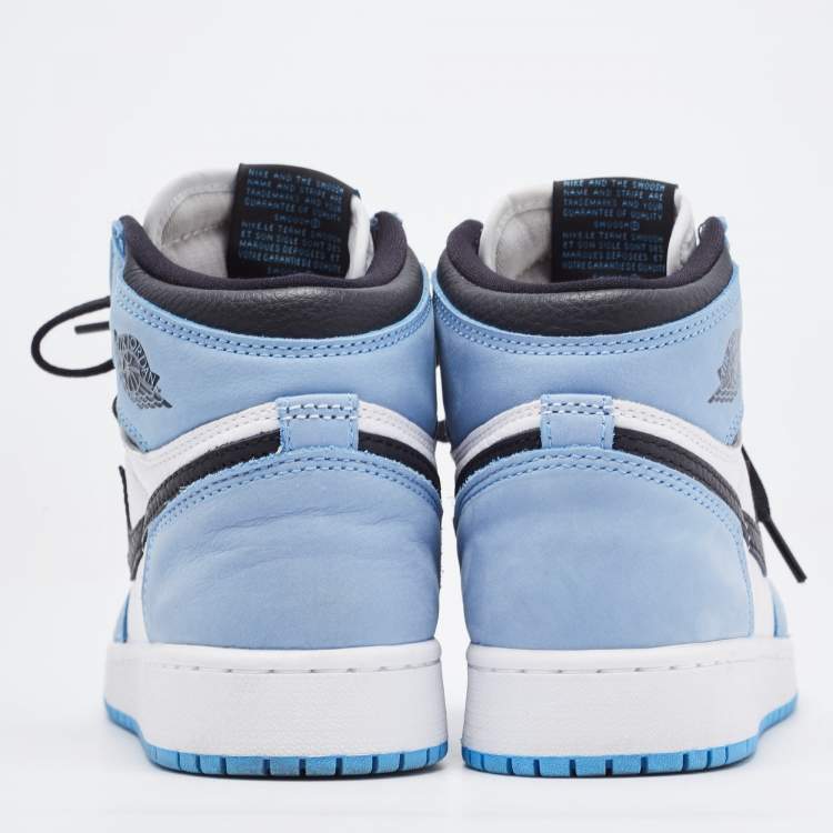 Pre Owned Air Jordans Blue/White Leather and Nubuck Air Jordan 1 High Top  Sneakers Size 37.5