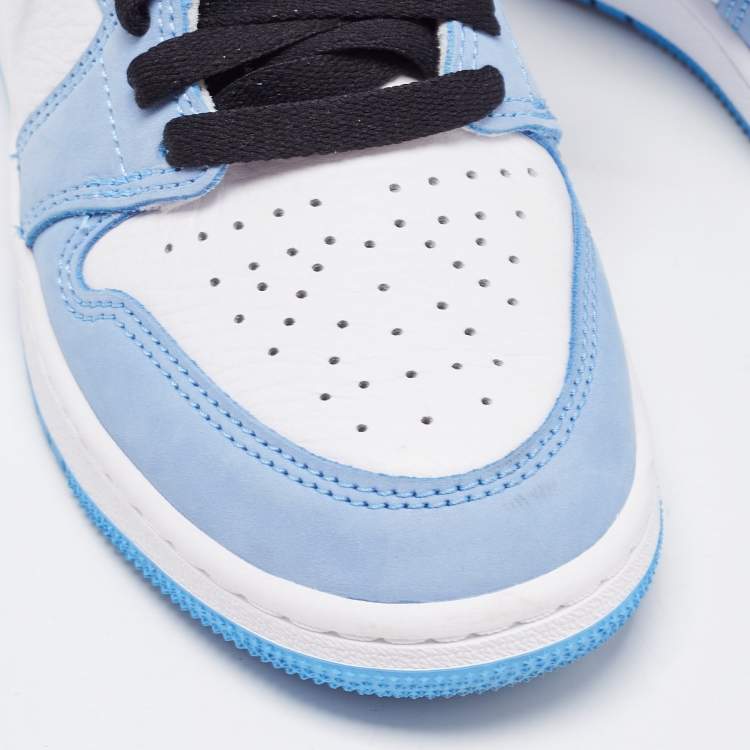 Pre Owned Air Jordans Blue/White Leather and Nubuck Air Jordan 1 High Top  Sneakers Size 37.5