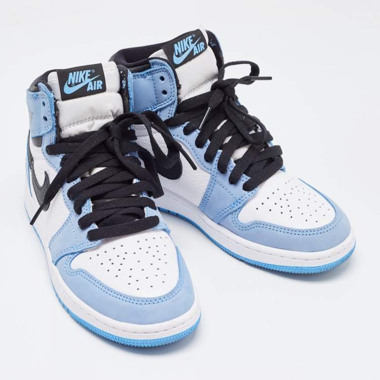 Pre Owned Air Jordans Blue/White Leather and Nubuck Air Jordan 1 High Top  Sneakers Size 37.5