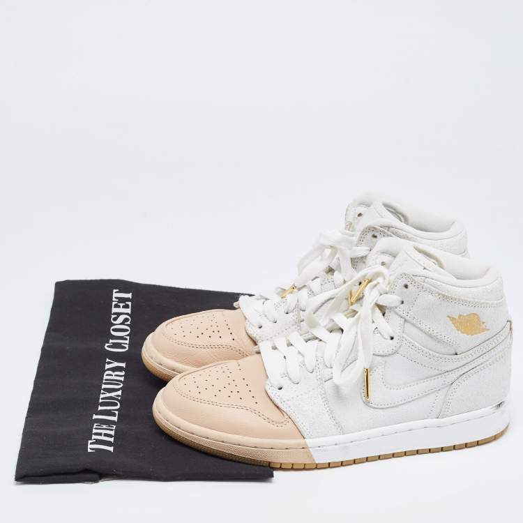 Pre Owned Nike Air  Orange/Grey Leather Jordan 1 Retro High Premium 'Dipped Toe' Sneakers Size 38.5