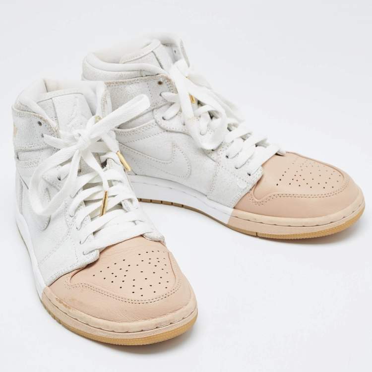 Pre Owned Nike Air  Orange/Grey Leather Jordan 1 Retro High Premium 'Dipped Toe' Sneakers Size 38.5
