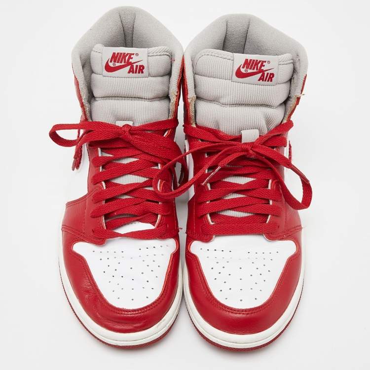 Pre Owned Nike Air Jordan Red/White Leather Jordan 1 1 High OG "Newstalgia" Sneakers Size 40