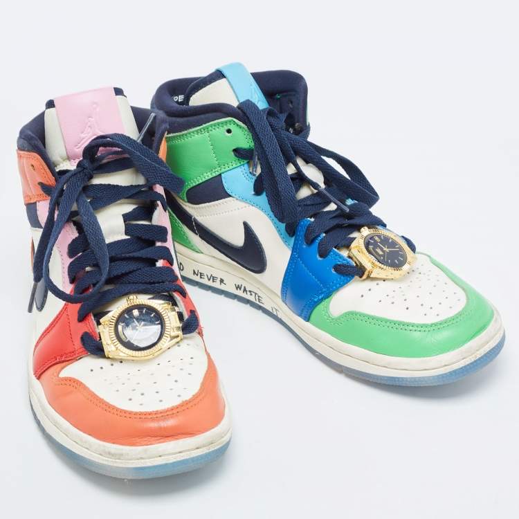 Pre Owned Air Jordan X Melody Ehsani Multicolor Leather Jordan 1 Mid SE Fearless Sneakers Size 38