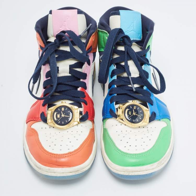 Pre Owned Air Jordan X Melody Ehsani Multicolor Leather Jordan 1 Mid SE Fearless Sneakers Size 38