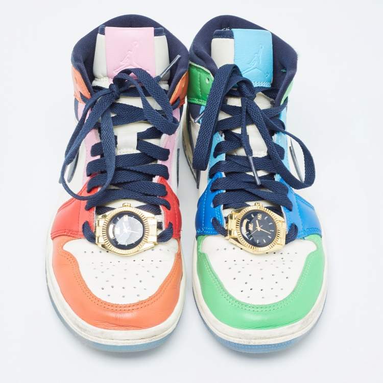 Pre Owned Air Jordan X Melody Ehsani Multicolor Leather Jordan 1 Mid SE Fearless Sneakers Size 38