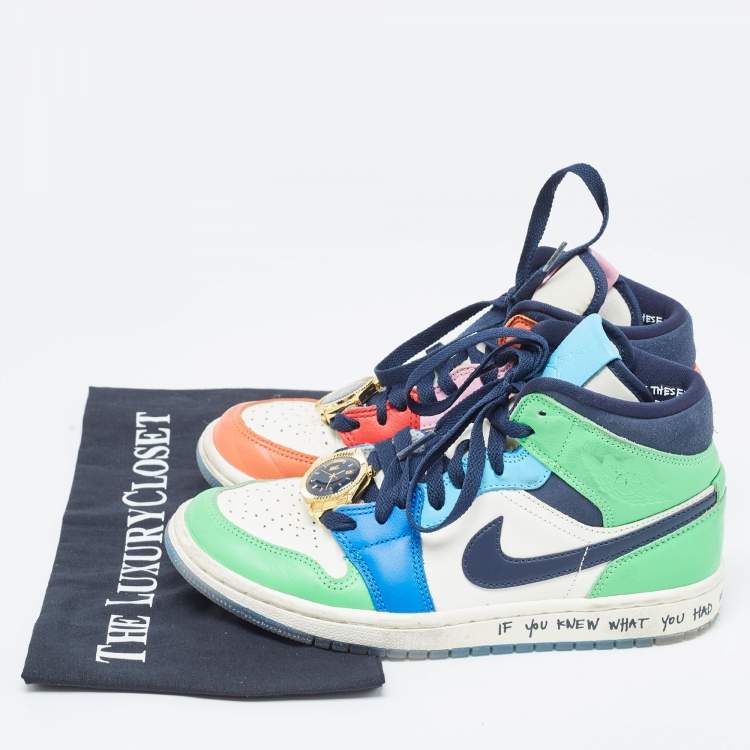 Pre Owned Air Jordan X Melody Ehsani Multicolor Leather Jordan 1 Mid SE Fearless Sneakers Size 38
