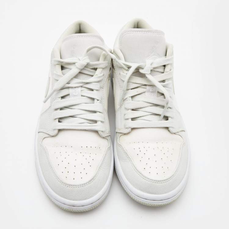 Pre Owned Air Jordans White/Grey Canvas Air Jordan 1 Low Spruce Aura Sneakers Size 38.5