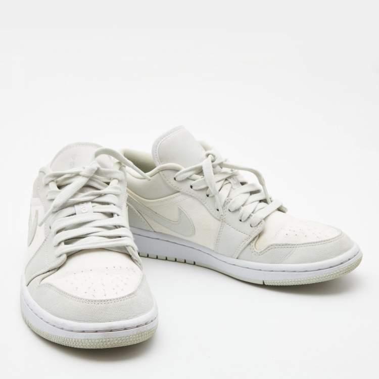 Pre Owned Air Jordans White/Grey Canvas Air Jordan 1 Low Spruce Aura Sneakers Size 38.5