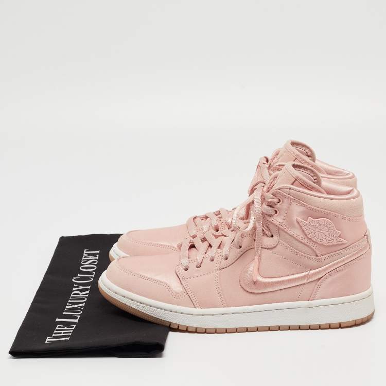 Pre Owned Air Jordans Pink Satin and Suede Air Jordan 1 High Top Sneakers Size 39