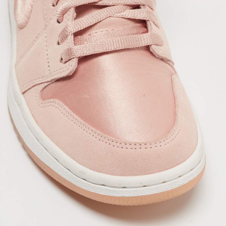 Pre Owned Air Jordans Pink Satin and Suede Air Jordan 1 High Top Sneakers Size 39