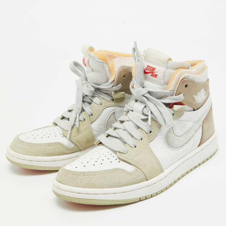 Pre Owned Air Jordans Multicolor Leather Jordan 1 High Zoom Air CMFT Olive Aura Sneakers Size 36