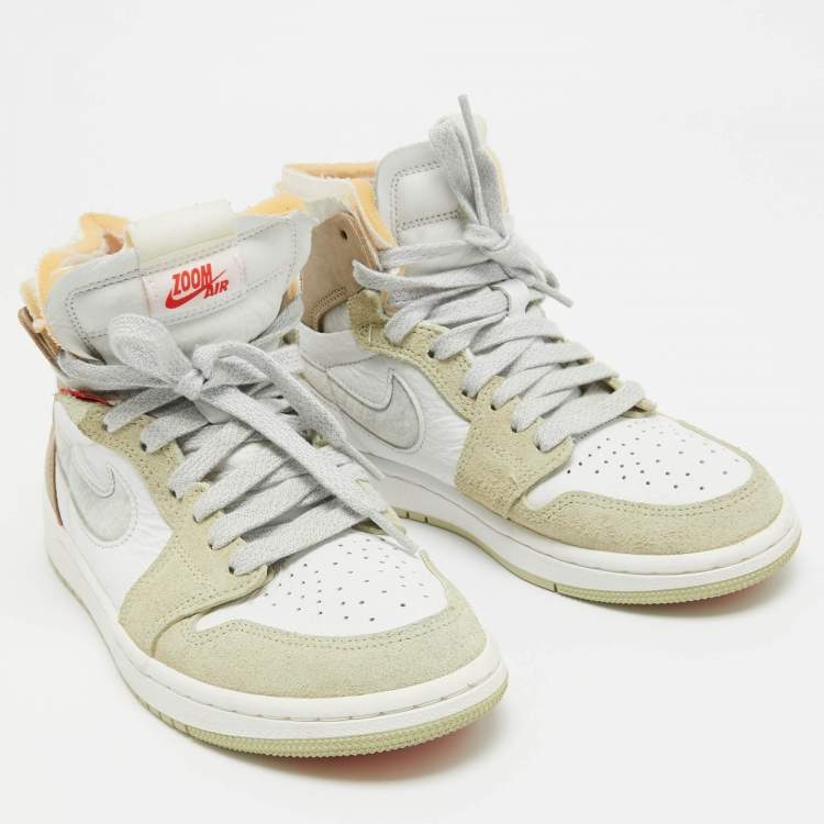 Pre Owned Air Jordans Multicolor Leather Jordan 1 High Zoom Air CMFT Olive Aura Sneakers Size 36