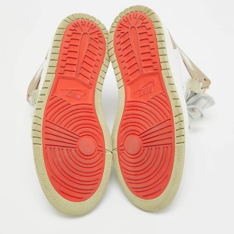 Pre Owned Air Jordans Multicolor Leather Jordan 1 High Zoom Air CMFT Olive Aura Sneakers Size 36