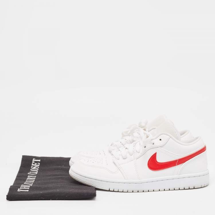 Pre Owned Air Jordans White/Red Leather Air Jordan 1 White Red Sneakers Size 37.5