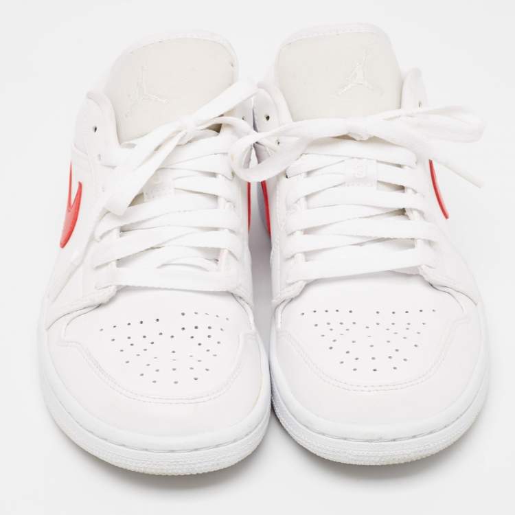 Pre Owned Air Jordans White/Red Leather Air Jordan 1 White Red Sneakers Size 37.5