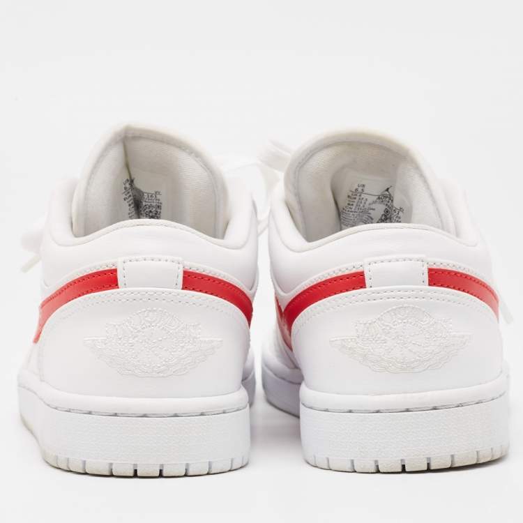 Pre Owned Air Jordans White/Red Leather Air Jordan 1 White Red Sneakers Size 37.5