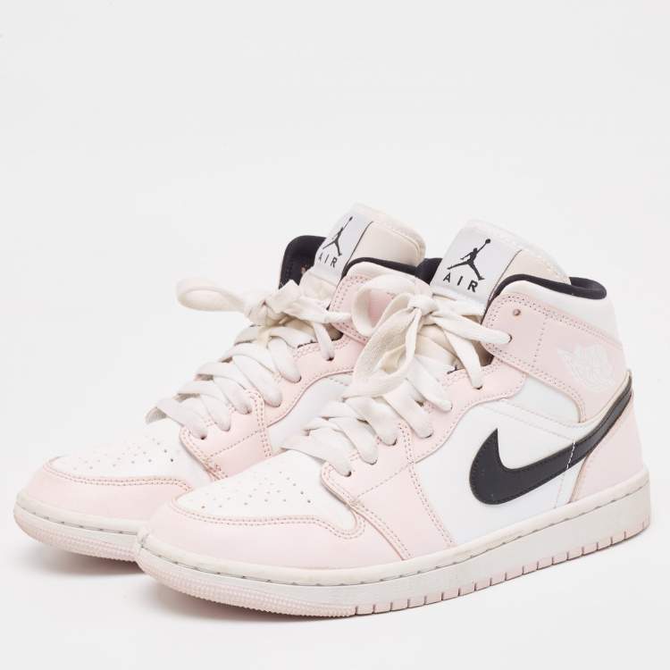 Pre Owned Air Jordans Pink/White Leather Jordan 1 Mid Barely Rose Sneakers Size 38