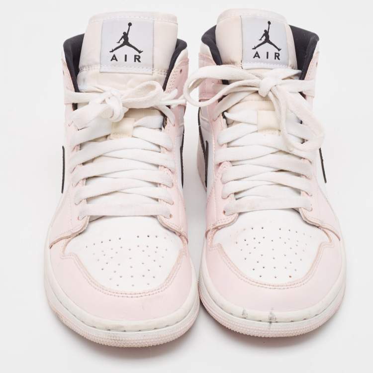 Pre Owned Air Jordans Pink/White Leather Jordan 1 Mid Barely Rose Sneakers Size 38