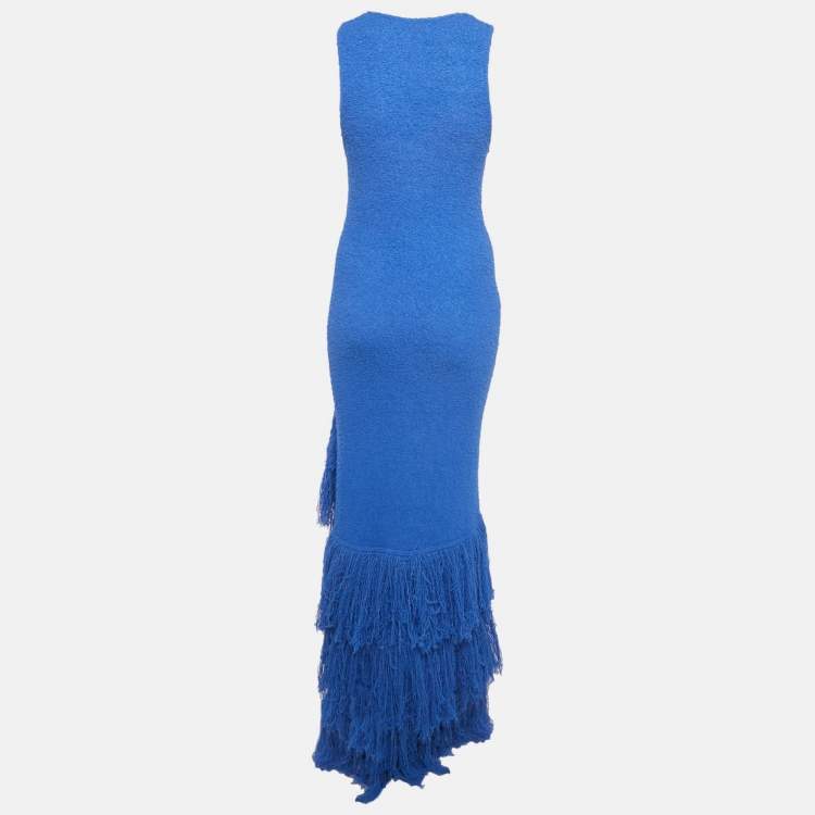 مملوكة مسبقًا Aknvas Blue Knit Fringed Sleeveless Maxi Dress M