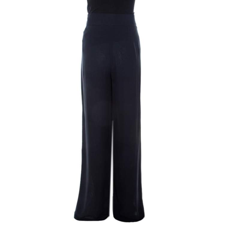 Pre Owned Akris Midnight Blue Silk Layered Fellia Pallazo Pants L