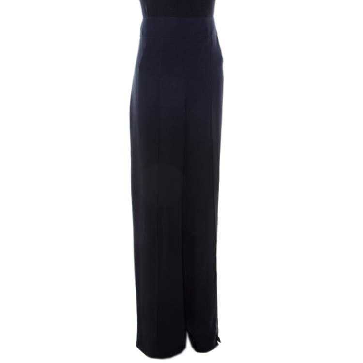 Pre Owned Akris Midnight Blue Silk Layered Fellia Pallazo Pants L