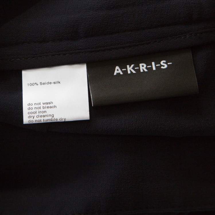 Pre Owned Akris Midnight Blue Silk Layered Fellia Pallazo Pants L