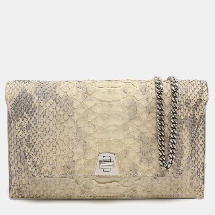 Pre Owned Akris Anouk Grey Python Leather WOC Clutch Bag