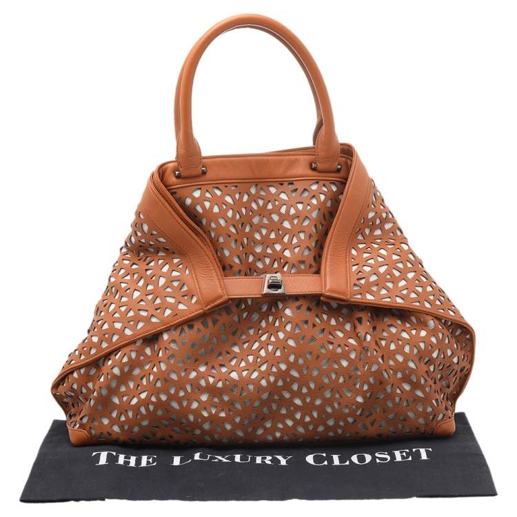 Pre Owned Akris Tan Allega Leather Laser Cut Shoulder Bag