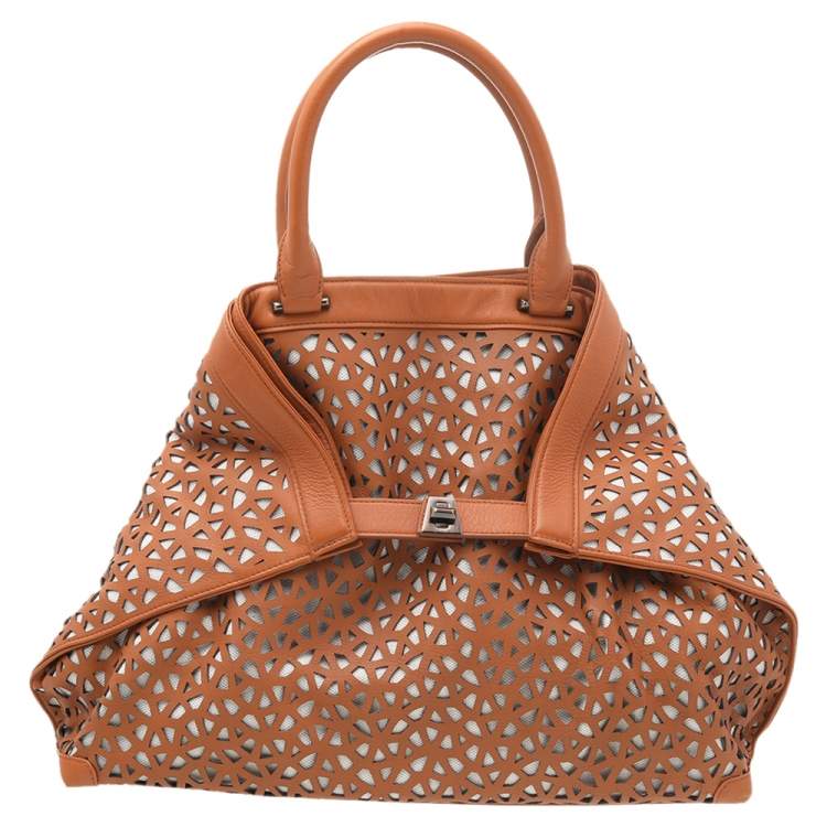 Pre Owned Akris Tan Allega Leather Laser Cut Shoulder Bag