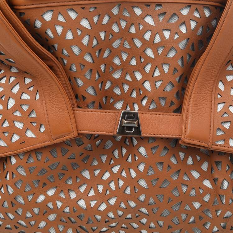 Pre Owned Akris Tan Allega Leather Laser Cut Shoulder Bag