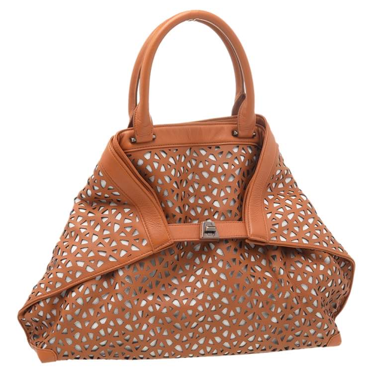 Pre Owned Akris Tan Allega Leather Laser Cut Shoulder Bag