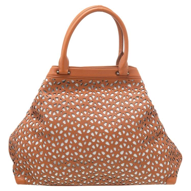 Pre Owned Akris Tan Allega Leather Laser Cut Shoulder Bag